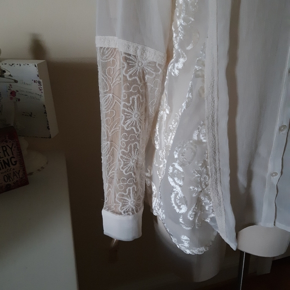 Chico's sheer embroidered button down shirt - Picture 6 of 10